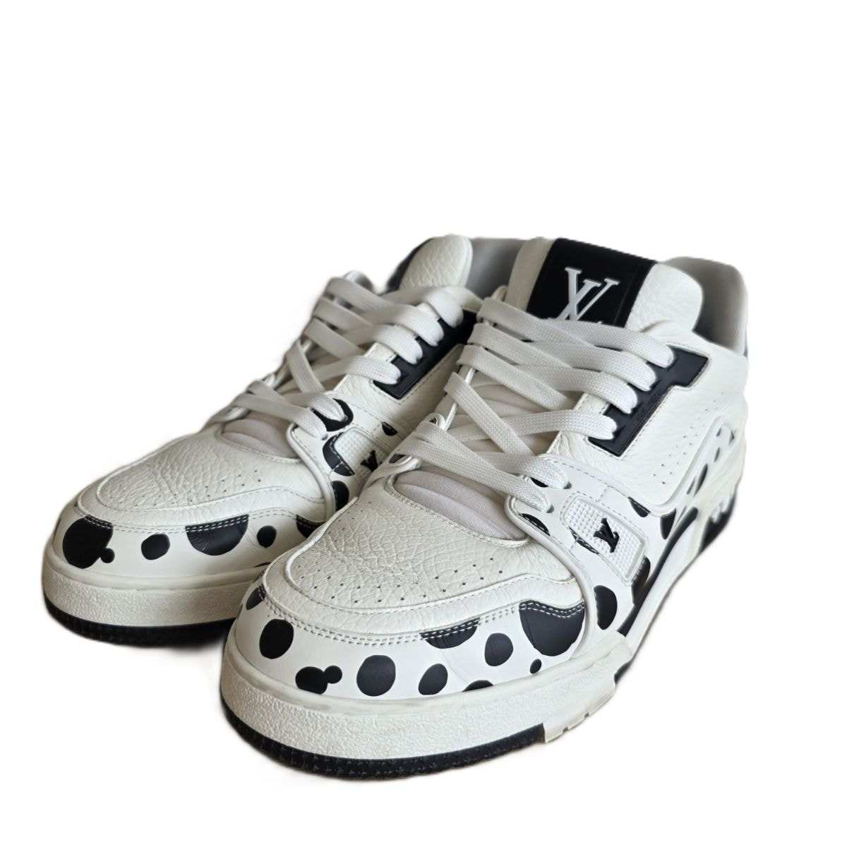 LOUIS VUITTON ルイ・ヴィトン 草間彌生 LV×YK LVトレイナーライン 8 26cm スニーカー レザー ブラック ホワイト メンズ【中古】
