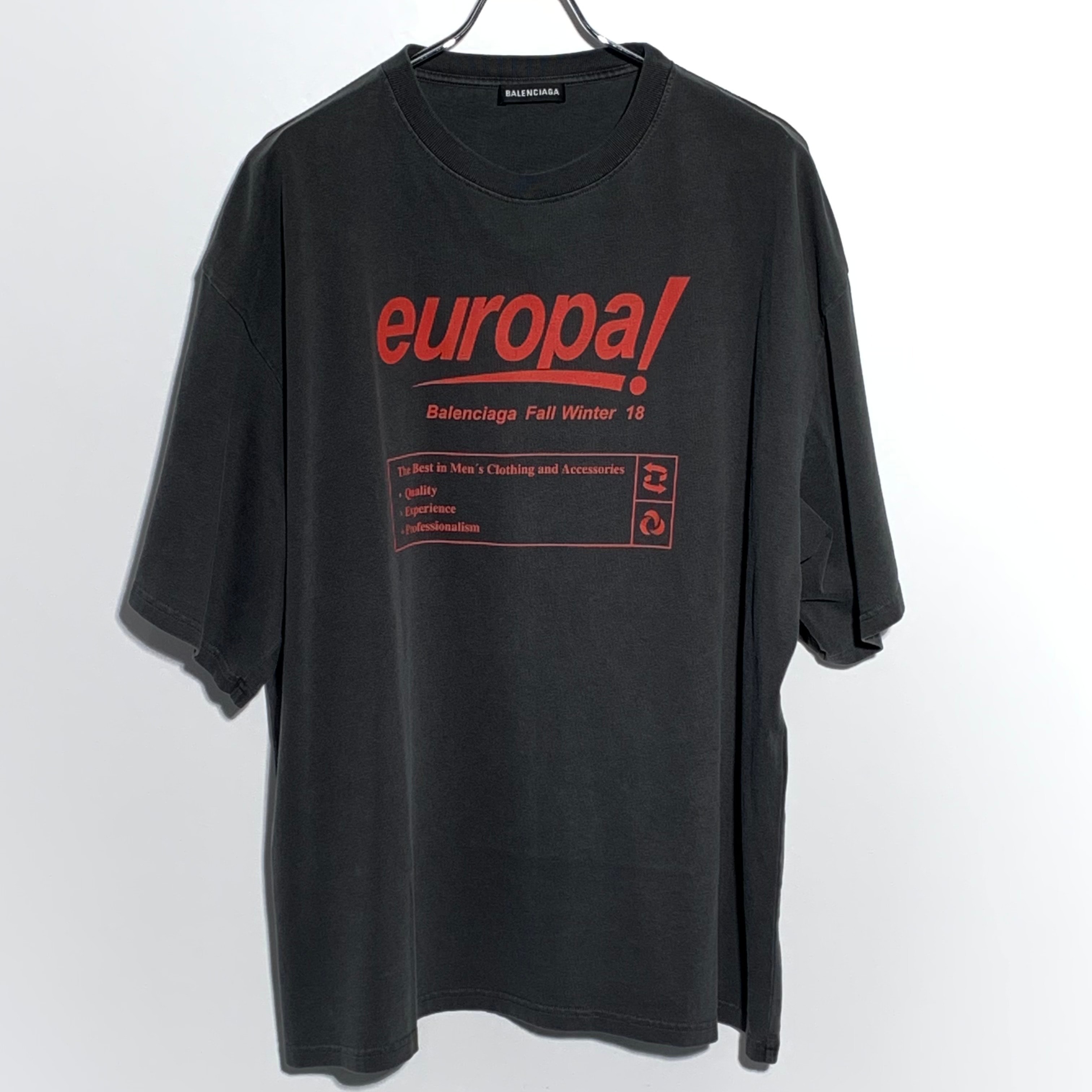 Balenciaga europaプリントヴィンテージ加工Tシャツ Black