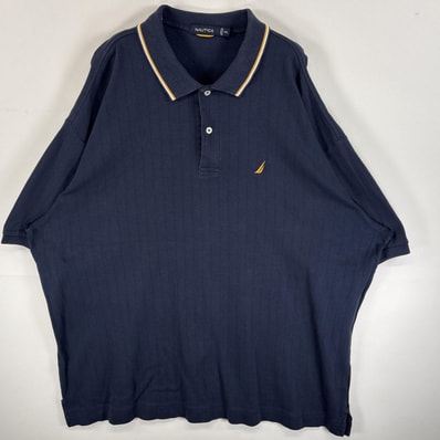 古着 ノーティカ NAUTICA 半袖 ポロシャツ ワンポイント ロゴ 刺繍 大きいサイズ 2ボタン 14041 ネイビー系 無地 メンズ