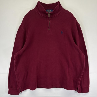 古着 ポロ・ラルフローレン POLO RALPH LAUREN ニット ハーフジップ トレーナー 大きいサイズ ワンポイント 14041 レッド系 メンズ
