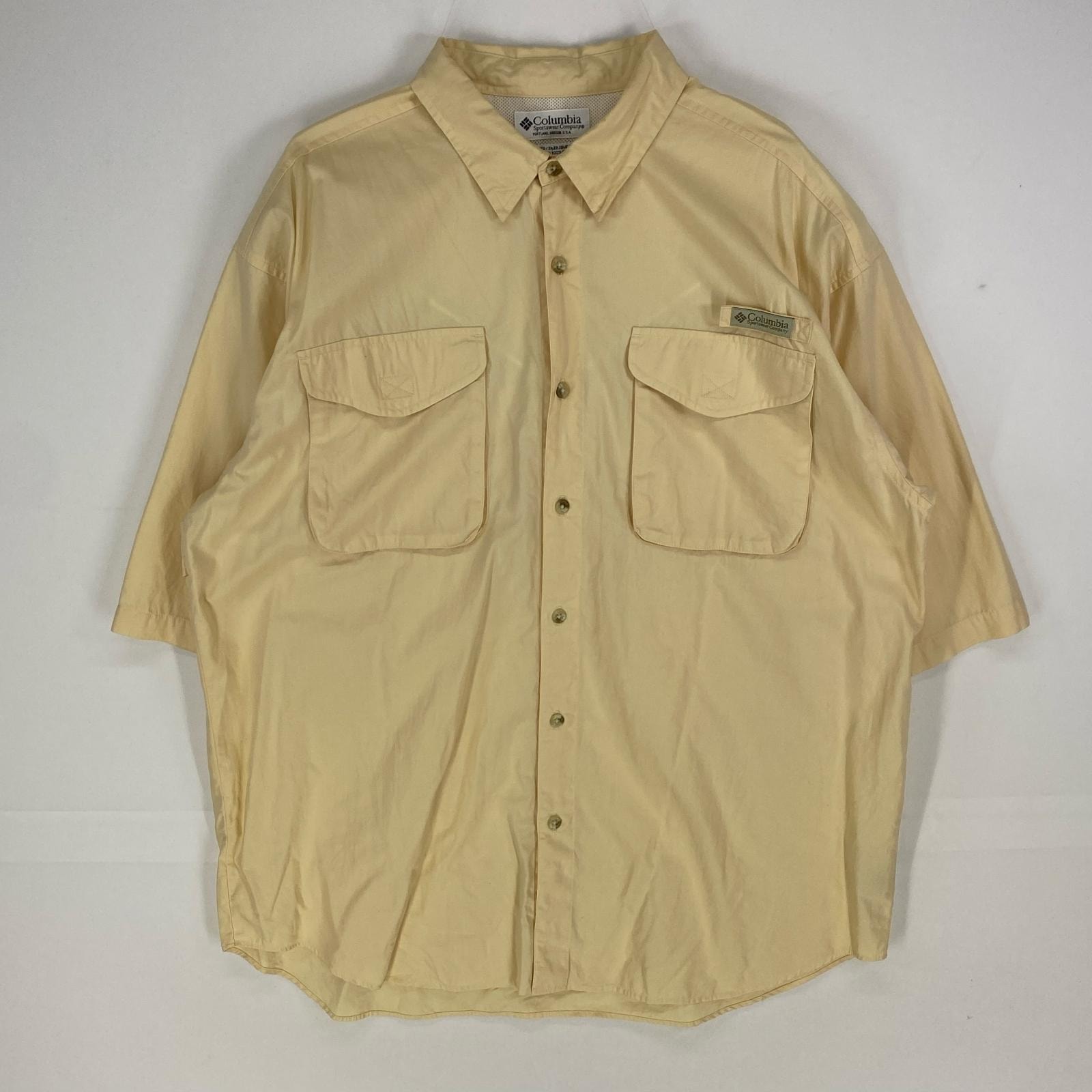 古着 コロンビア Columbia 半袖シャツ PFG フィッシング ボタンダウン ショートスリーブ L  イエロー系 メンズ
