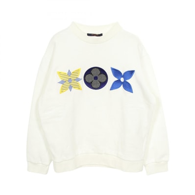 ルイ・ヴィトン LOUIS VUITTON モノグラムフラワー エンブロイダリー スウェット 衣料品 トップス コットン メンズ ホワイト系 / ブルー系 / イエロー系 【中古】