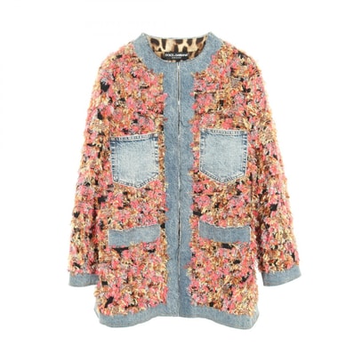 ドルチェアンドガッバーナ DOLCE & GABBANA ツイード デニムジャケット 衣料品 アウター レーヨン ポリエステル コットン レディース ネイビー系 / マルチカラー 【中古】
