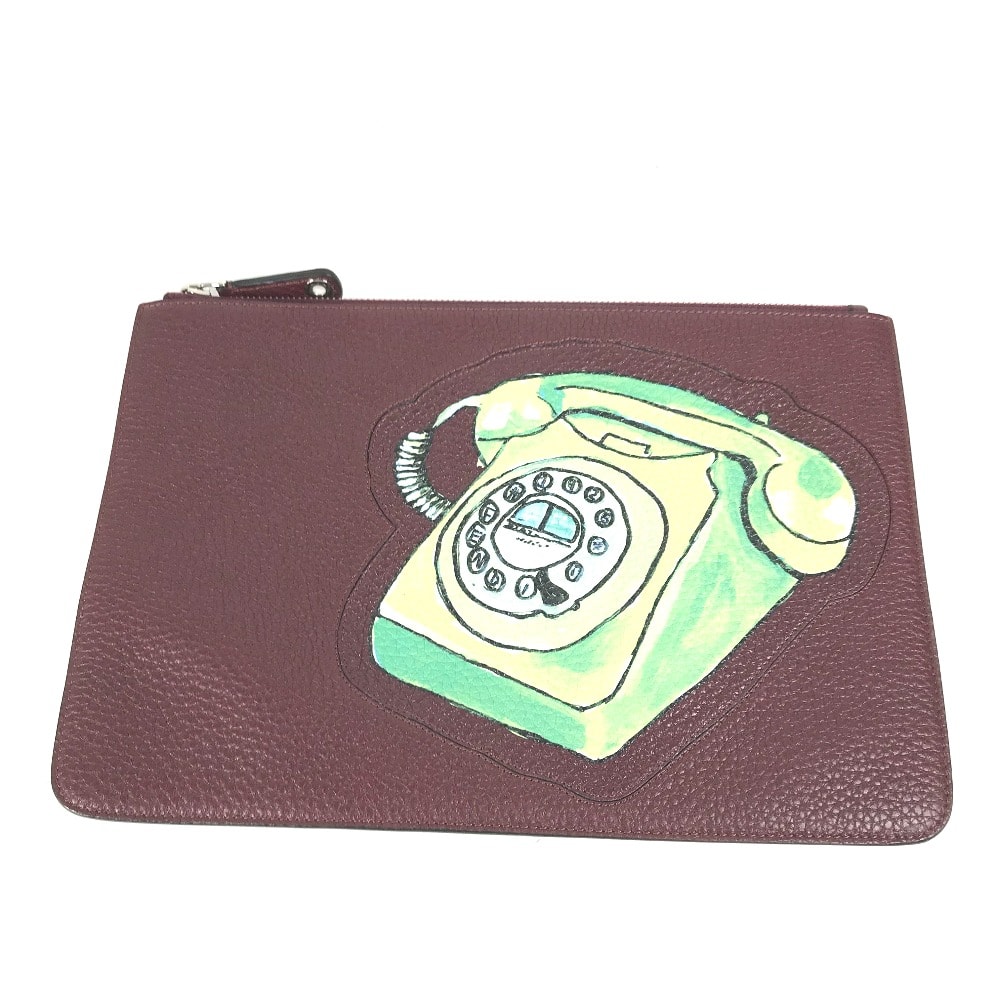フェンディ FENDI テレフォンデザイン 電話 7N0078 ポーチ 小物入れ セカンドバッグ クラッチバッグ レザー ブラウン系 新品同様
