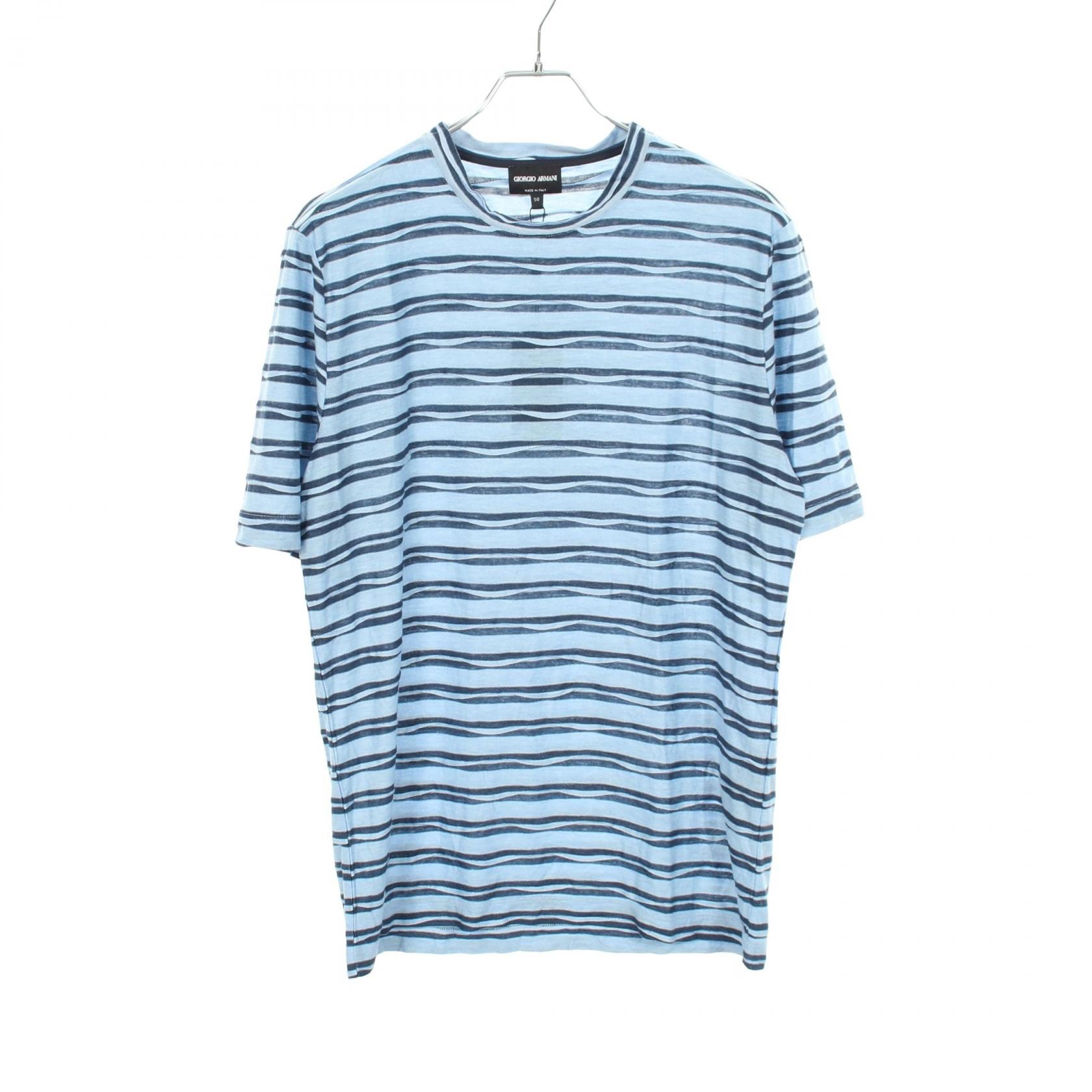 ジョルジオアルマーニ GIORGIO ARMANI ボーダー 半袖Tシャツ 衣料品 トップス ビスコース メンズ ブルー系 / ネイビー系 3HSM63 【中古】