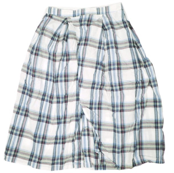 FWK by ENGINEERED GARMENTS エフダブリューケー エンジニアードガーメンツ アメリカ製 Tuck Skirt Cotton Plaid チェックタックスカート 1 WHITE/BLUE ボタン フレア ボトムス g13876