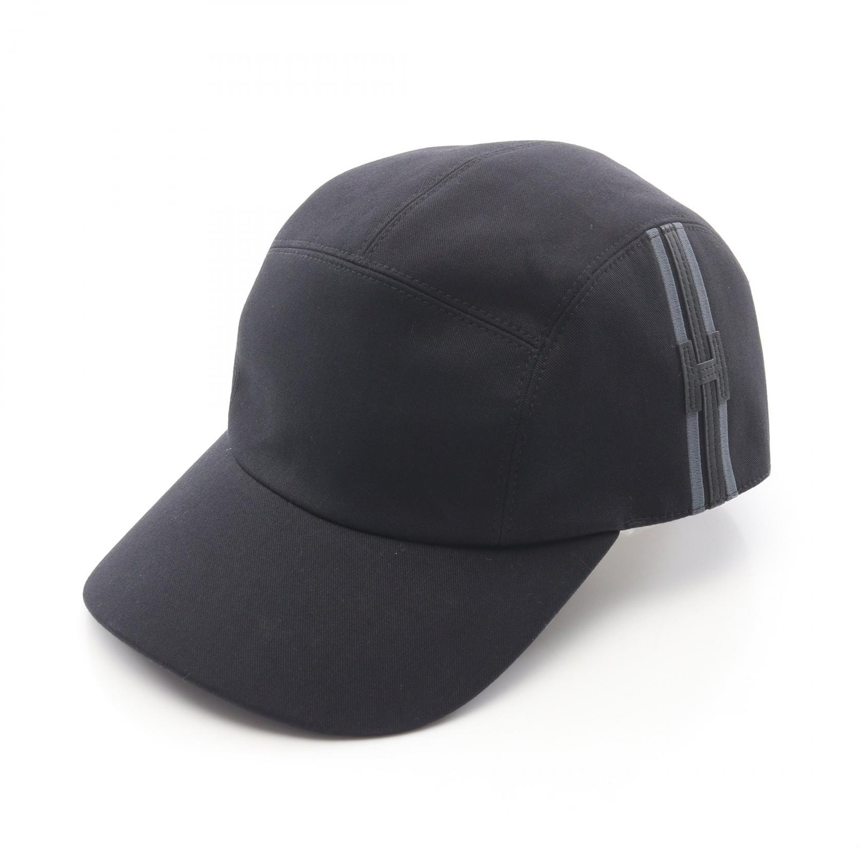 エルメス HERMES ネヴァダ Hストライプ キャップ 帽子 コットン メンズ ブラック系 【中古】