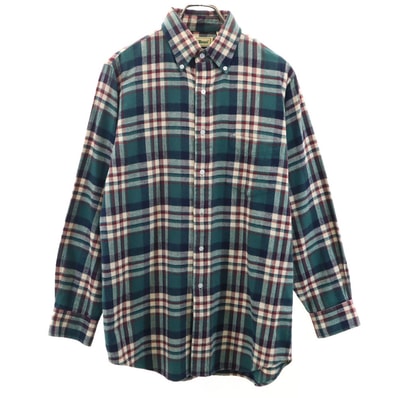 L.L.Bean エルエルビーン 80s アウトドア ヴィンテージ チェック柄 長袖 フランネル ボタンダウンシャツ SM グリーン 他