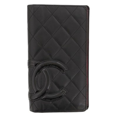 【値下げ】CHANEL シャネル カンボンライン 長財布 A26717 カーフスキン ブラック ピンク 13番台 レディース【中古】