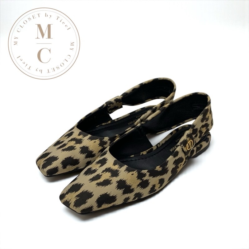クリスチャンディオール CHRISTIAN DIOR MIZZA フラットシューズ 靴 シューズ ファブリック ベージュ ブラウン ロゴ レオパード
