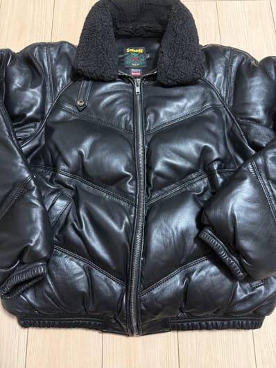 Supreme x Schott Chevron Leather Down Puffer Jacket "Black"