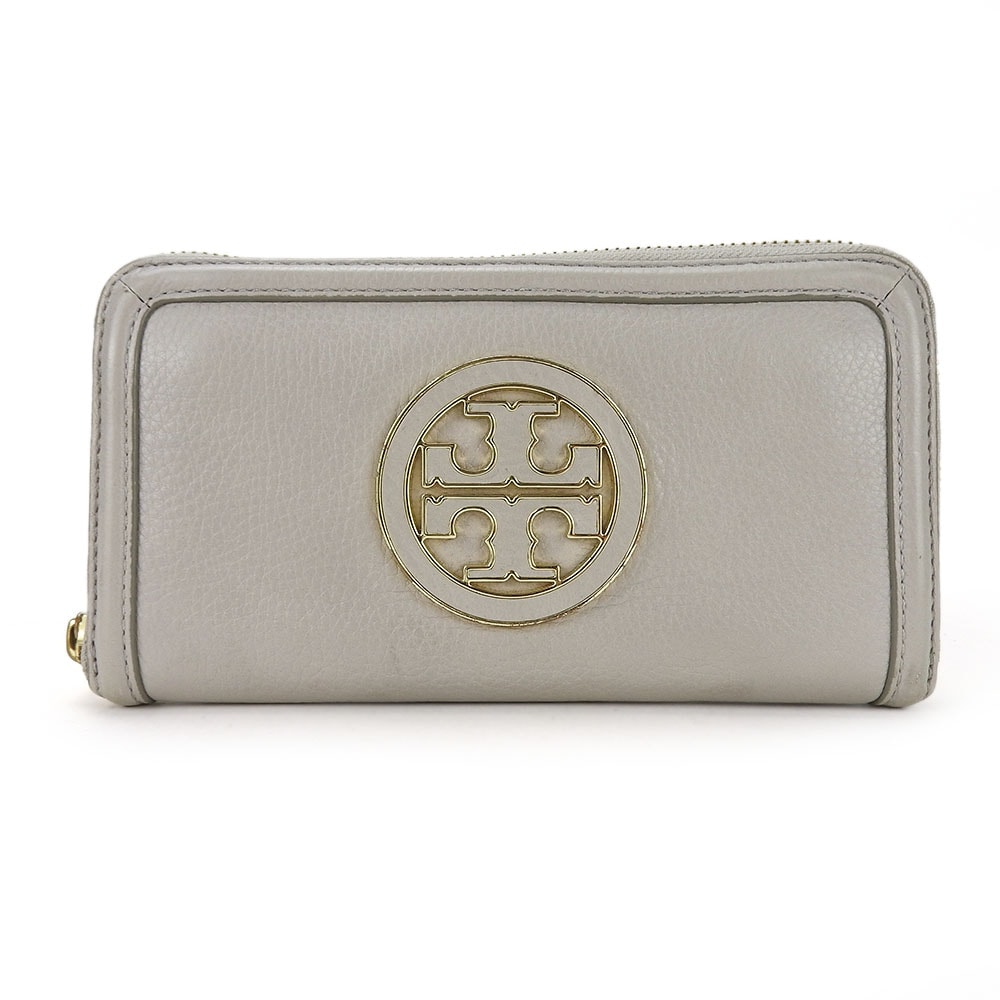 【中古】 トリーバーチ 長財布 レザー マーキュリーグレー ゴールド金具 ラウンドファスナー レディース 女性 Tory Burch