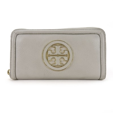 【中古】 トリーバーチ 長財布 レザー マーキュリーグレー ゴールド金具 ラウンドファスナー レディース 女性 Tory Burch