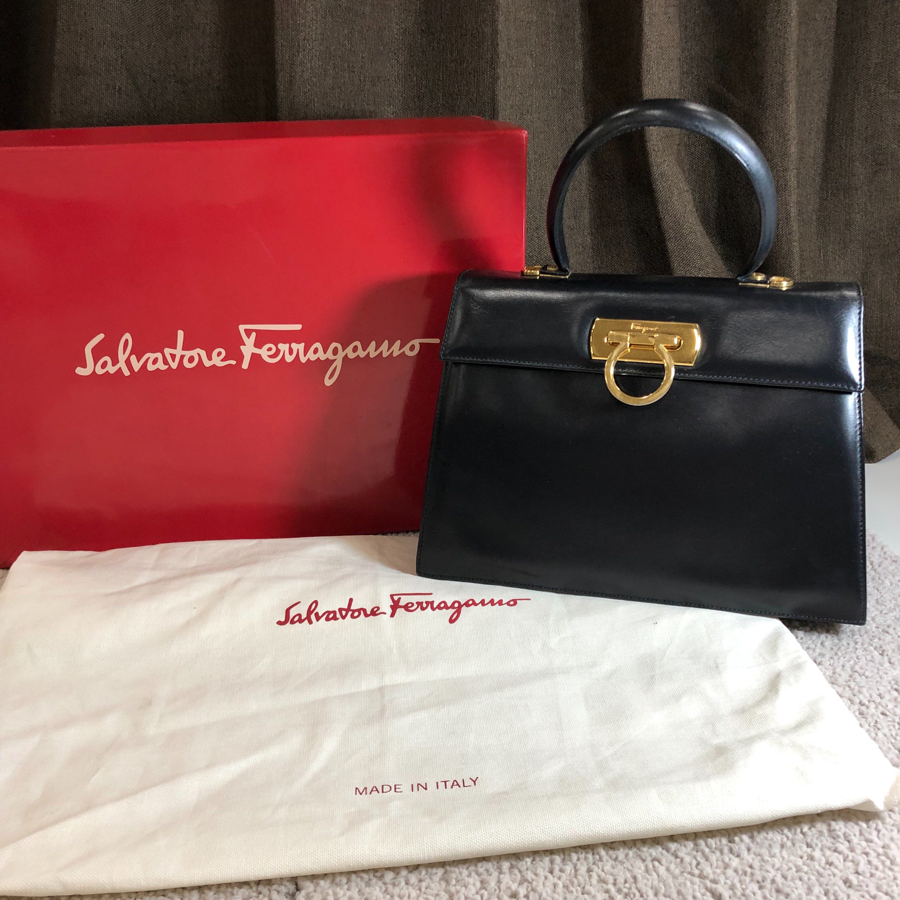 Salvatore Ferragamo Gancio Leather Handle Bag "Black"