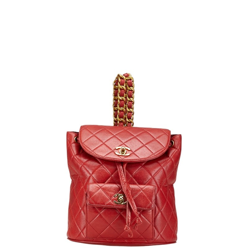 シャネル マトラッセ ココマーク リュック バックパック レッド ラムスキン レディース CHANEL 【中古】