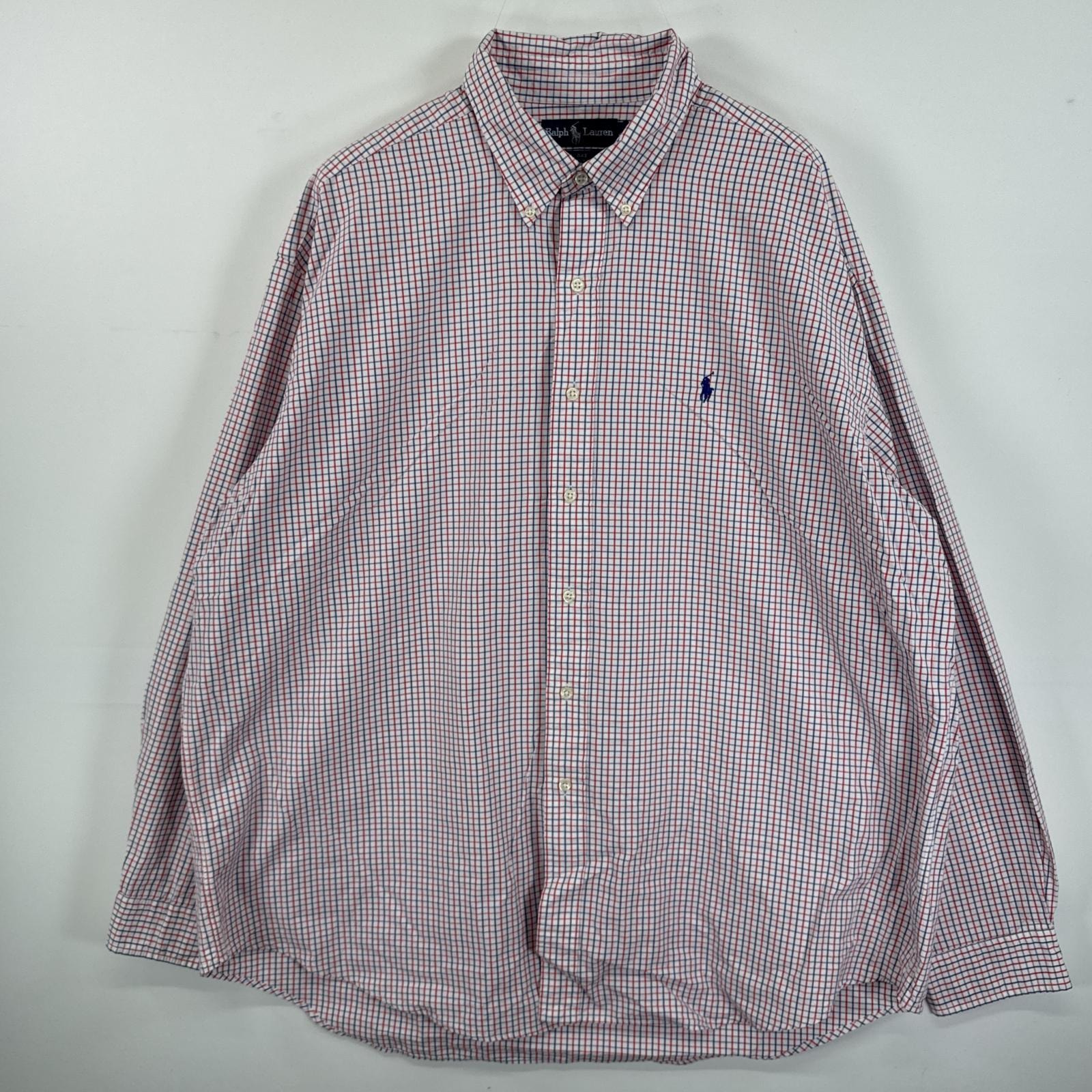 古着 ラルフローレン RALPH LAUREN 長袖シャツ ボタンダウンシャツ ワンポイント ロゴ 大きいサイズ 14041  ホワイト系 チェック メンズ