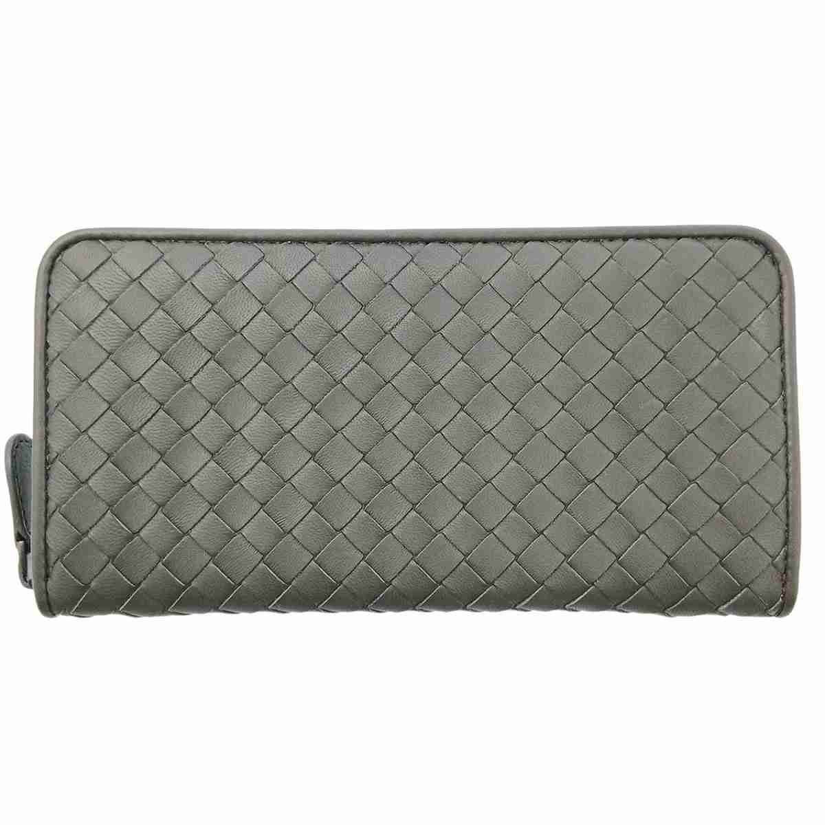 BOTTEGAVENETA ボッテガヴェネタ イントレチャート ラウンドファスナー長財布 長財布 レザー グレー メンズ【中古】