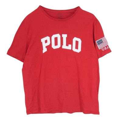 POLO RALPH LAUREN ポロ・ラルフローレン Tシャツ ワッペン POLO ロゴ 半袖 TEE Tシャツ レッド系 L【中古】