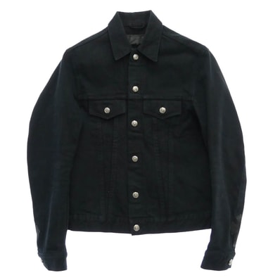 CHROME HEARTS クロムハーツ(原本無) BLACK DENIM JACKET CROSS PATCH ホースシューボタン レザークロスパッチ ブラックデニムジャケット ブラック系 S【中古】
