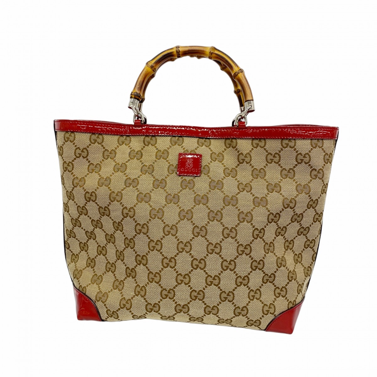 【6dd4422】グッチ ハンドバッグ GGキャンバス バンブー 311175 キャンバス ベージュ レッド シルバー金具【中古】レディース