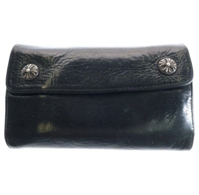 Chrome Hearts Wave Cross Ball Button Leather Wallet "Black/Silver"