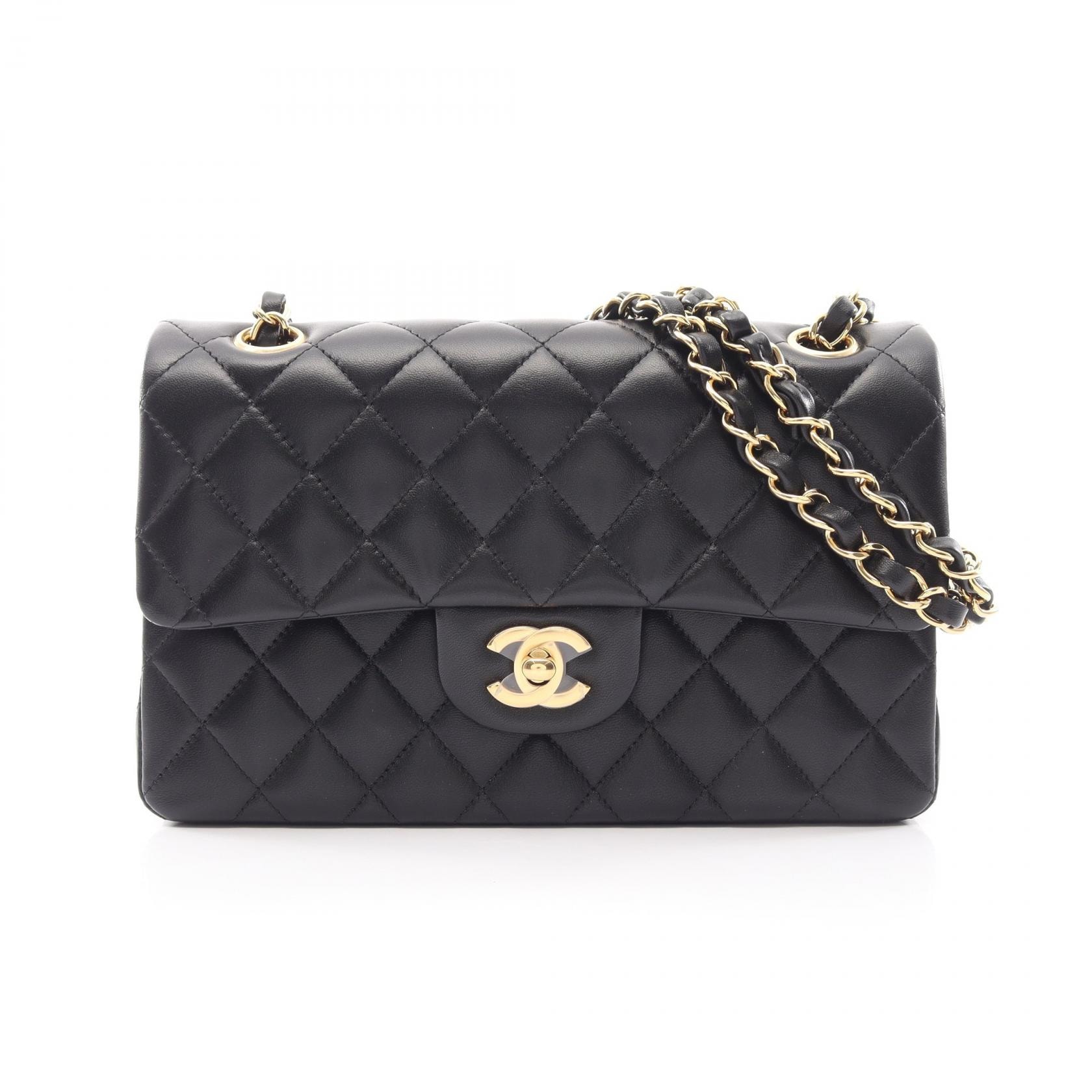 シャネル CHANEL マトラッセ Wフラップ ショルダーバッグ バッグ ラムスキン(羊革) レディース ブラック系 A01113 【中古】