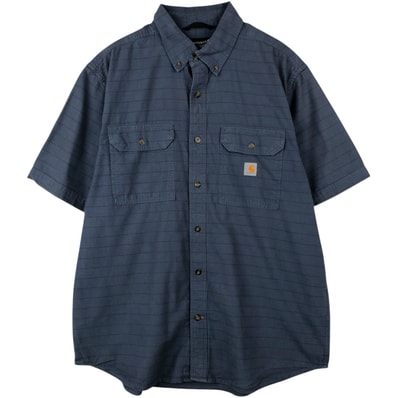 古着 カーハート Carhartt Loose Fit ボーダー柄 ボタンダウン 半袖 ワークシャツ メンズL相当/eaa653101
