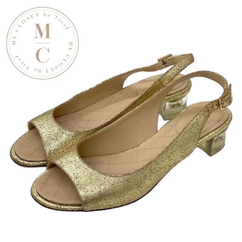 シャネル CHANEL サンダル 靴 シューズ レザー ゴールド スリングバック ココマーク クリアヒール