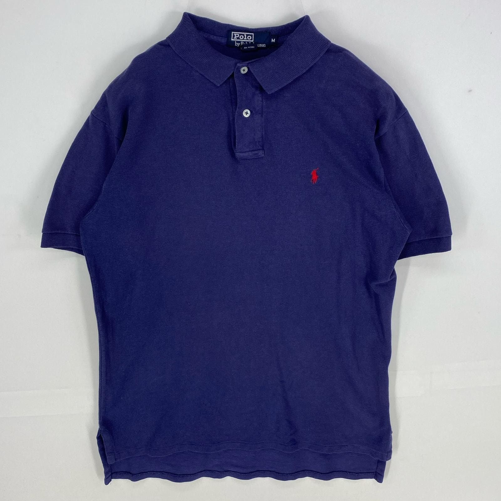 古着 ポロバイラルフローレン Polo by Ralph Lauren USA製 鹿の子 半袖シャツ ワンポイント 刺繍 ポロシャツ M  パープル系 メンズ