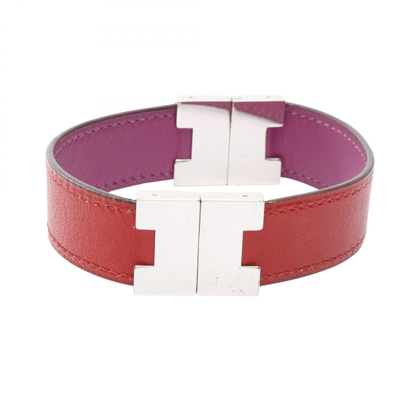エルメス HERMES ルーリー ブレスレット アクセサリー レザー メタル レディース シルバー系 / レッド系 / パープル系 【中古】