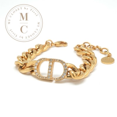 クリスチャンディオール CHRISTIAN DIOR 30モンテーニュ ブレスレット ロゴ チェーン ラインストーン ゴールド
