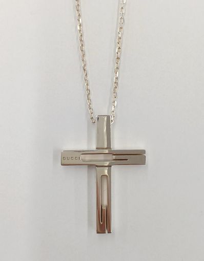 GUCCI G Motif Cross Necklace "Silver"