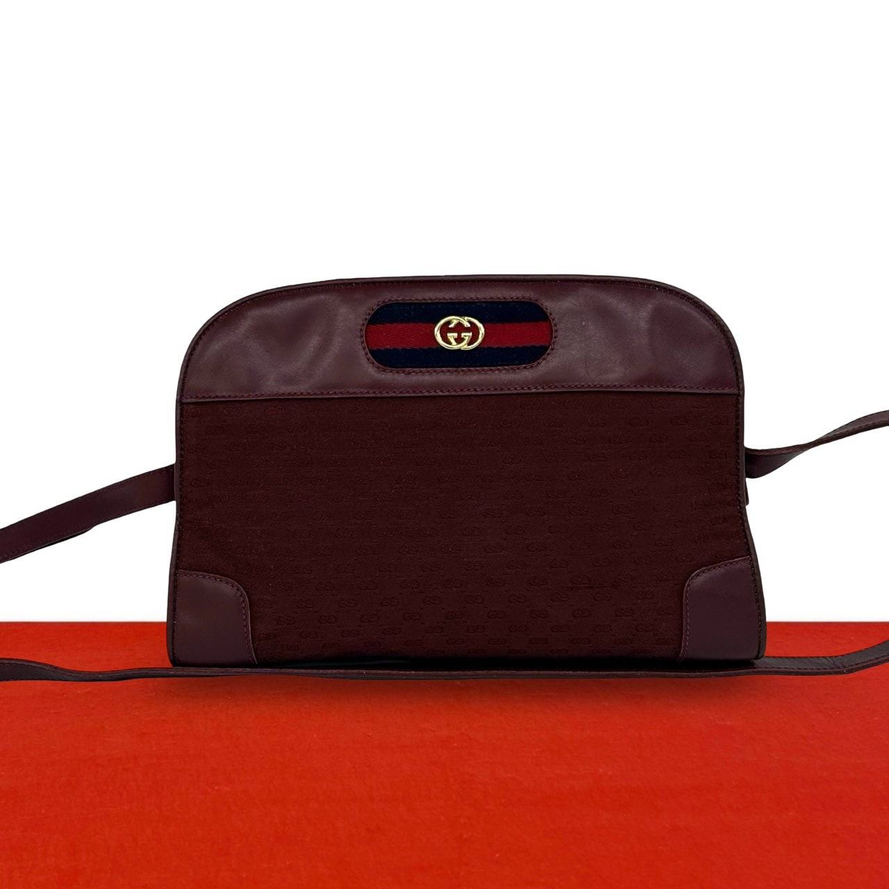 GUCCI グッチ シェリーライン マイクロGG ロゴ 金具 キャンバス レザー ショルダーバッグ ワインレッド
 28306