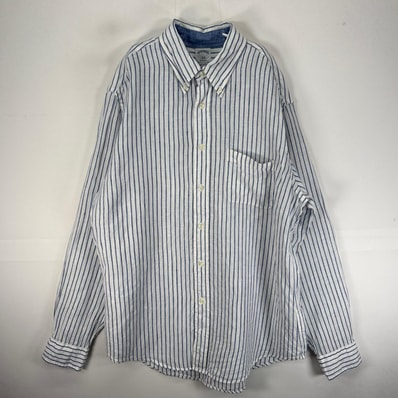古着 ブルックスブラザーズ Brooks Brothers 長袖シャツ ボタンダウン リネン L ブルー系 ストライプ メンズ