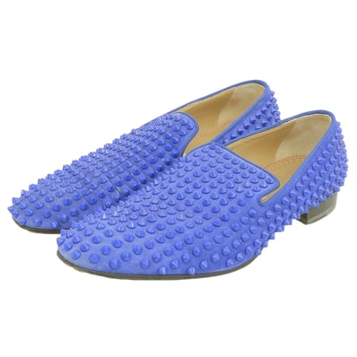 クリスチャンルブタン スパイクスタッズ スエード ローファー シューズ メンズ ブルー 40 40