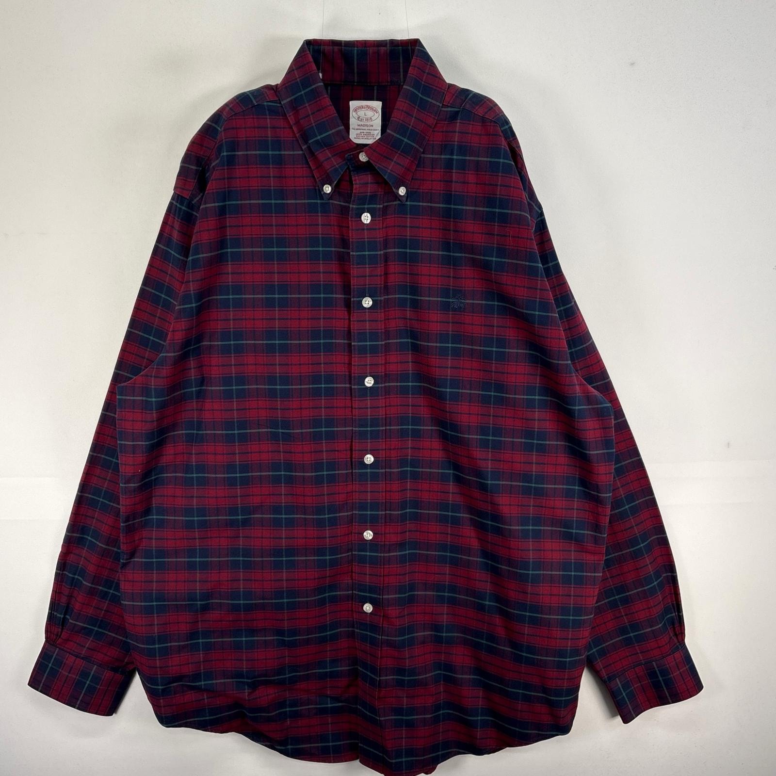古着 ブルックスブラザーズ Brooks Brothers 長袖シャツ チェック ロゴ 刺繍 MADISON L  ワインレッド系 マルチカラー メンズ