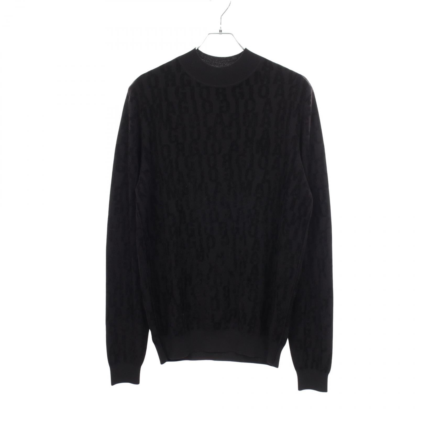 ジョルジオアルマーニ GIORGIO ARMANI 総ロゴ モックネック ニット 衣料品 トップス ウール レーヨン メンズ ブラック系 【中古】