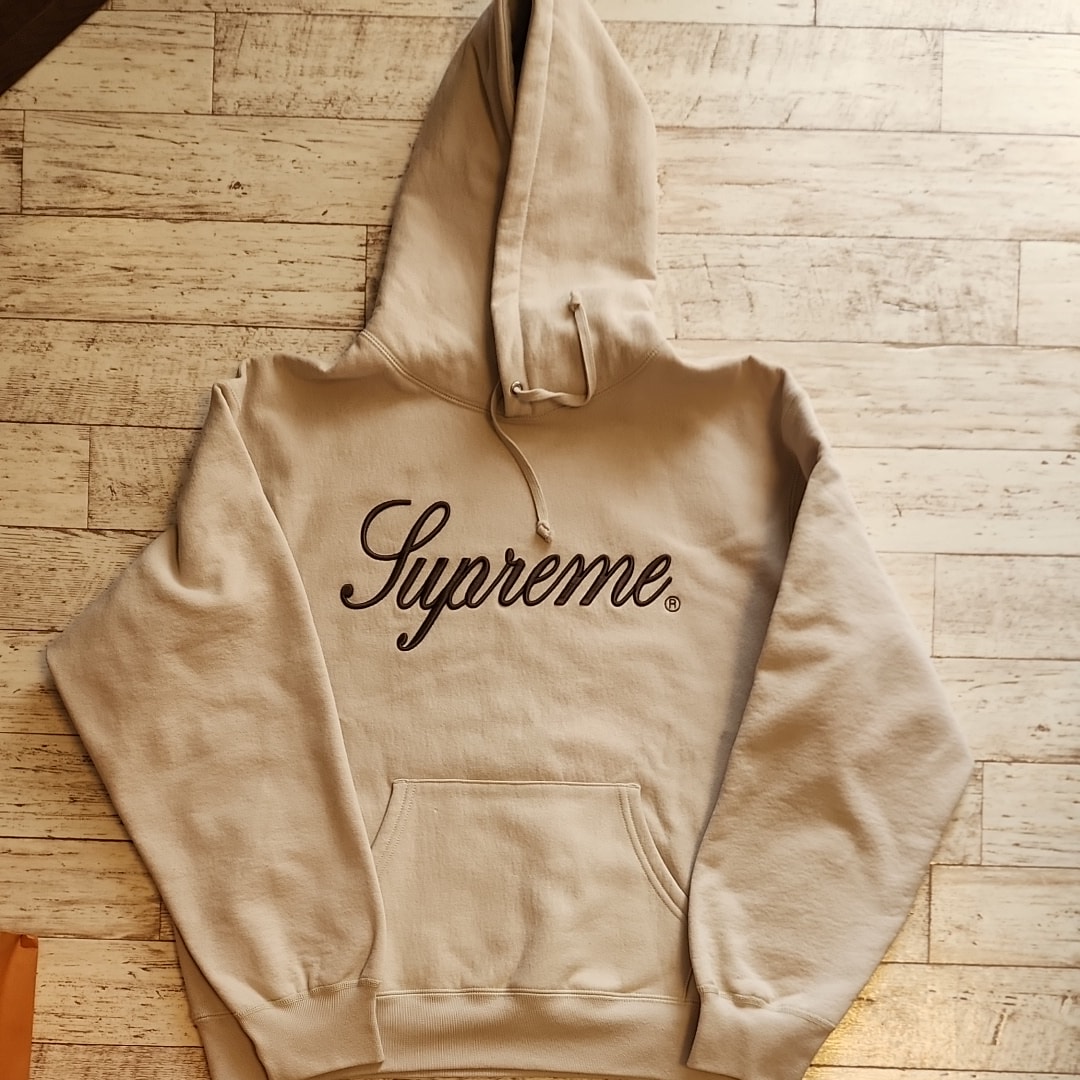 Supreme Embroidered Script Hooded Sweatshirt "Stone"