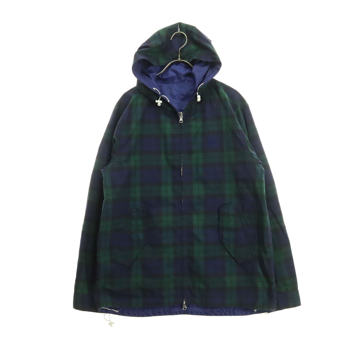 FRED PERRY フレッドペリー リバーシブル チェック柄 長袖 フーディジャケット M ネイビー系
