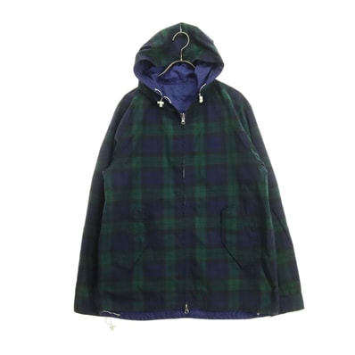 FRED PERRY フレッドペリー リバーシブル チェック柄 長袖 フーディジャケット M ネイビー系