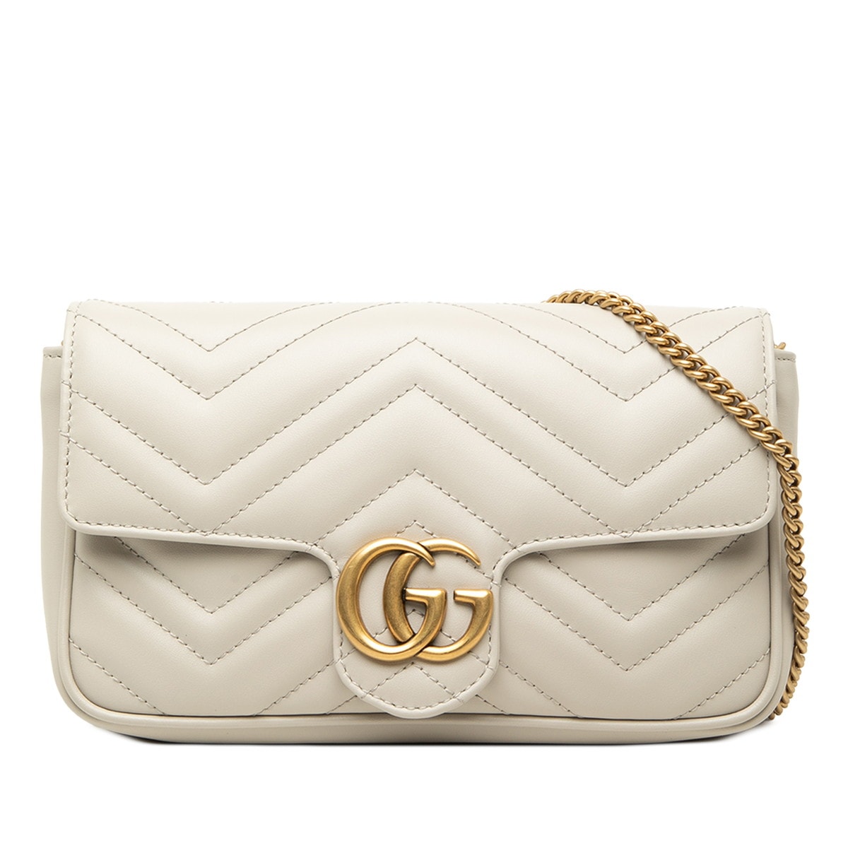 グッチ GGマーモント シェブロン チェーン スモール ショルダーバッグ 751526 グレー ブルーグリーン系 レザー レディース GUCCI 中古