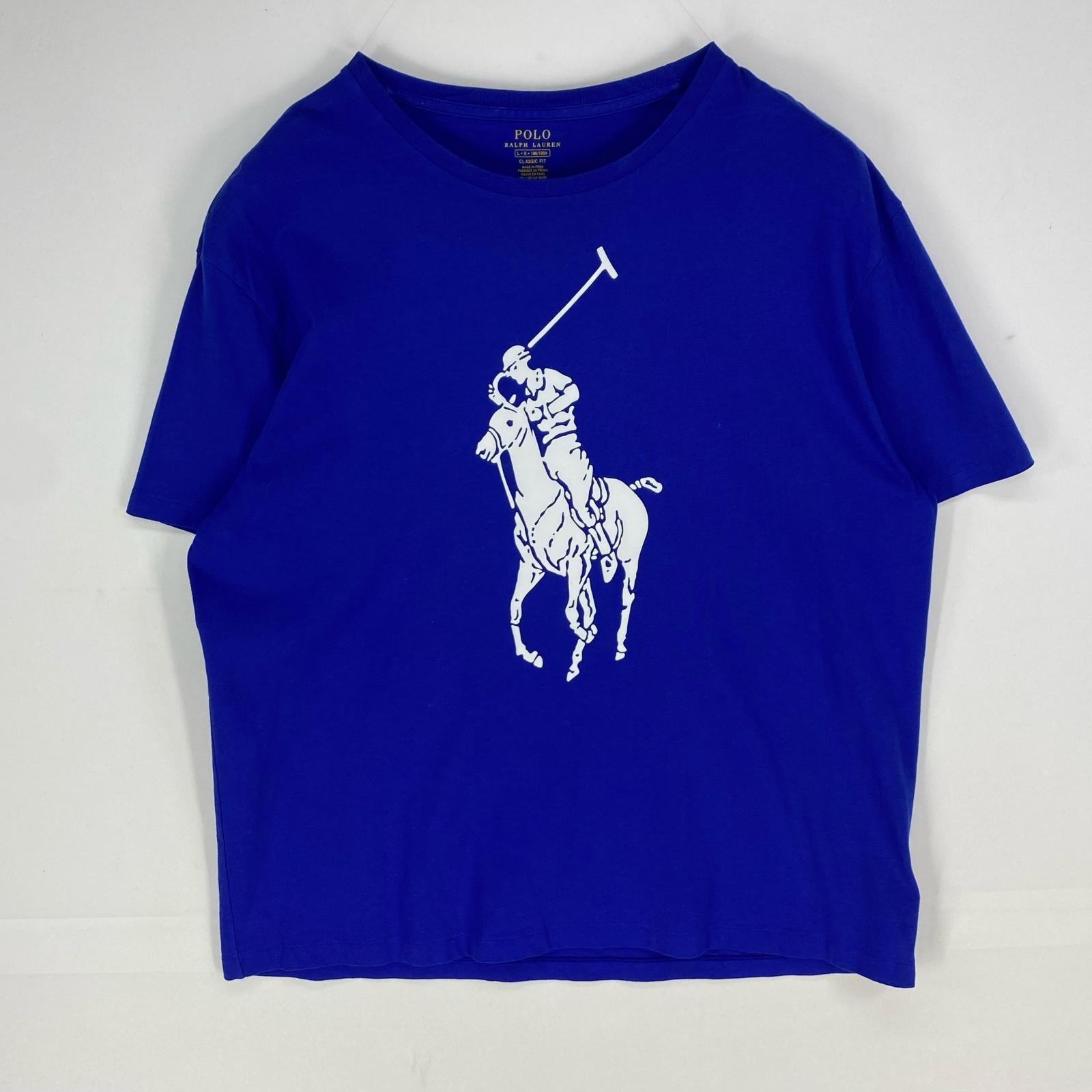 古着 ポロ・ラルフローレン POLO RALPH LAUREN 半袖Tシャツ ビッグポニー ショートスリーブ クルーネック L  ブルー系 プリント メンズ