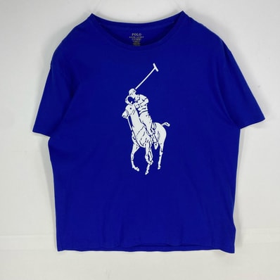 古着 ポロ・ラルフローレン POLO RALPH LAUREN 半袖Tシャツ ビッグポニー ショートスリーブ クルーネック L ブルー系 プリント メンズ