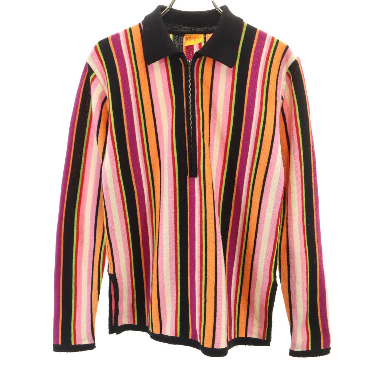 KENZO CLUB ケンゾークラブ 90s 日本製 オールド ストライプ柄 長袖 ハーフジップ ニット 38 マルチ