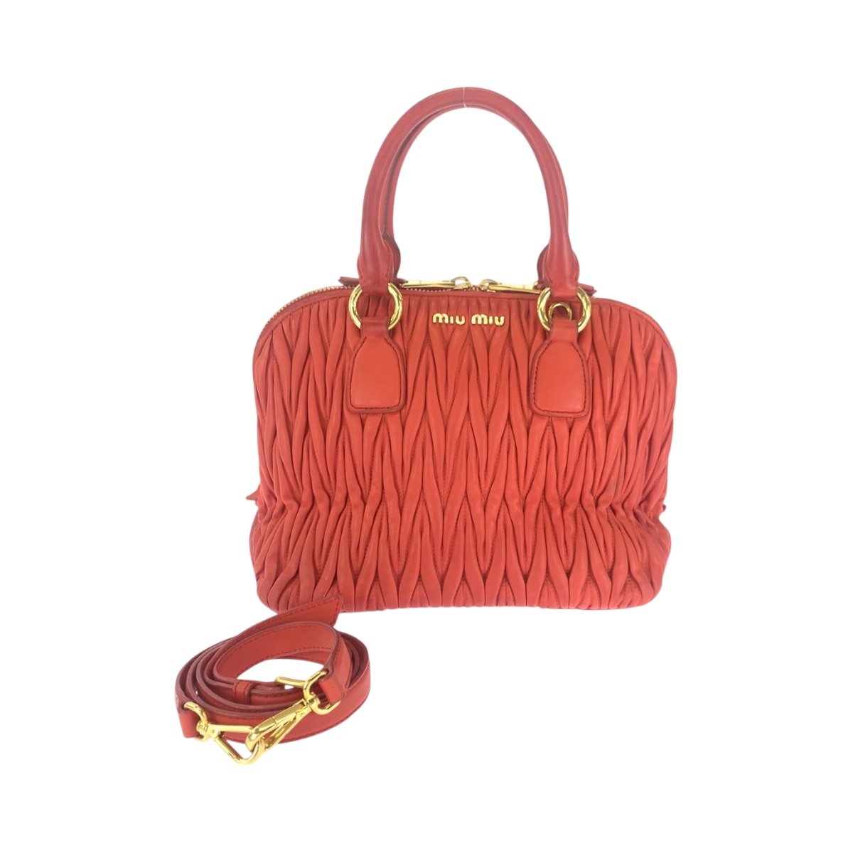 MIUMIU ミュウミュウ マテラッセ オレンジ ゴールド金具 レザー ショルダーバッグ ハンドバッグ 2way 506657 【中古】