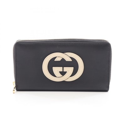 グッチ GUCCI バスケット ラウンド長財布 財布 レザー レディース ブラック系 / アイボリー系 658839 【中古】