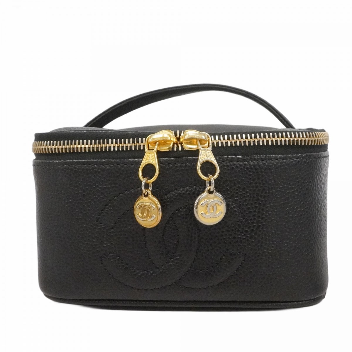 【6dc3408-k】シャネル バニティバッグ キャビアスキン ブラック ゴールド金具【中古】レディース