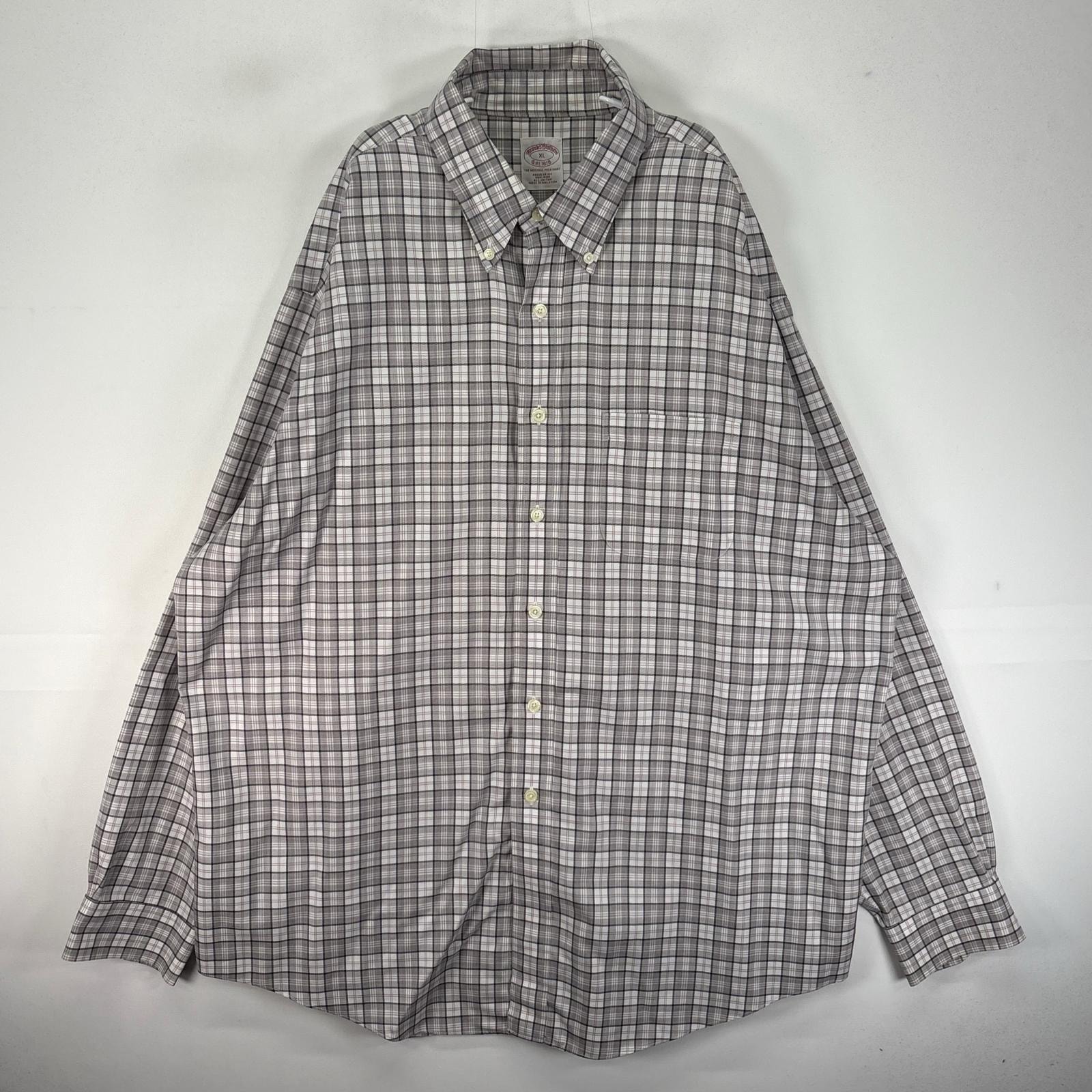 古着 ブルックスブラザーズ Brooks Brothers 長袖シャツ ボタンダウン 胸ポケット XL  グレー系 チェック メンズ