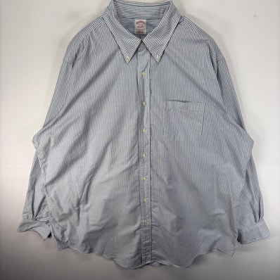 古着 ブルックスブラザーズ Brooks Brothers USA製 長袖シャツ 胸ポケット ボタンダウン 1818 18 ホワイト系 ストライプ メンズ