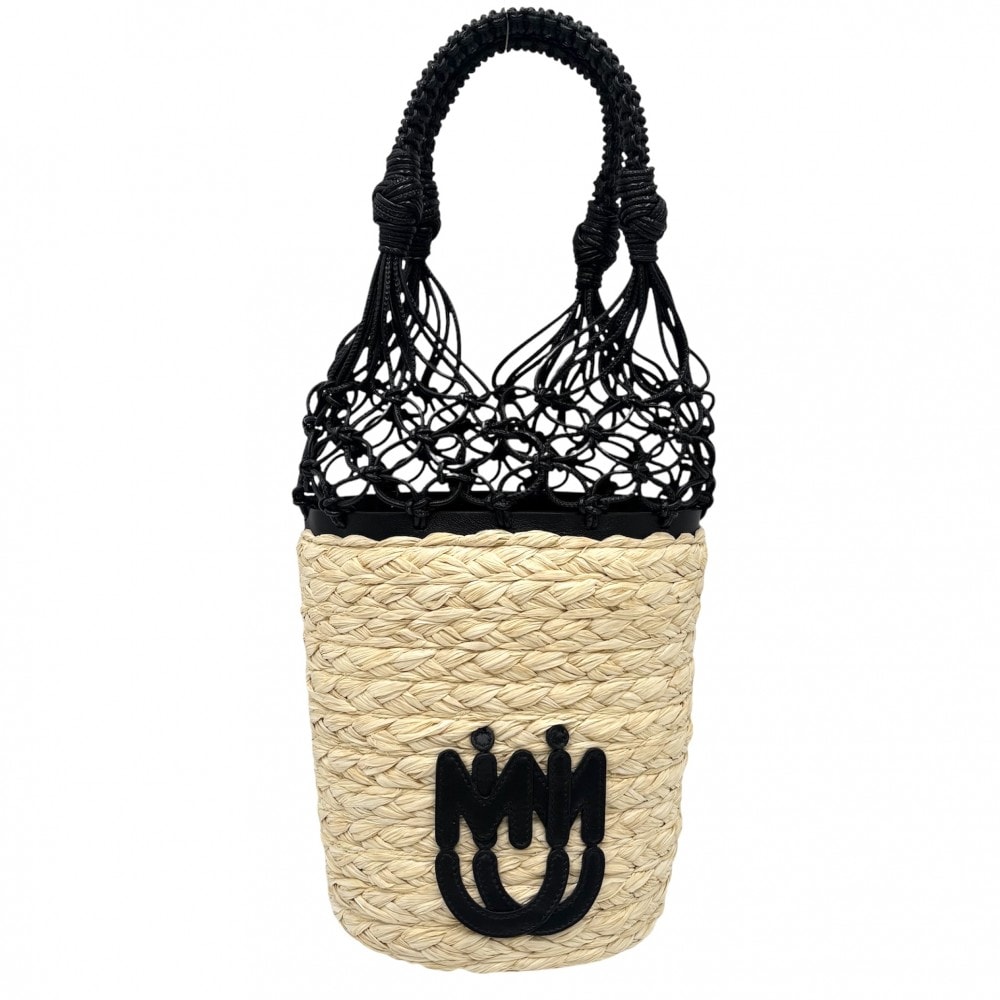 MIUMIU ミュウミュウ ハンドバッグ かごバッグ 鞄 かばん ストロー    ベージュ ブラック 黒 ゴールド金具 レディース【中古品】